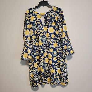 ECI Floral Bell Sleeve Shift Dress Size Large